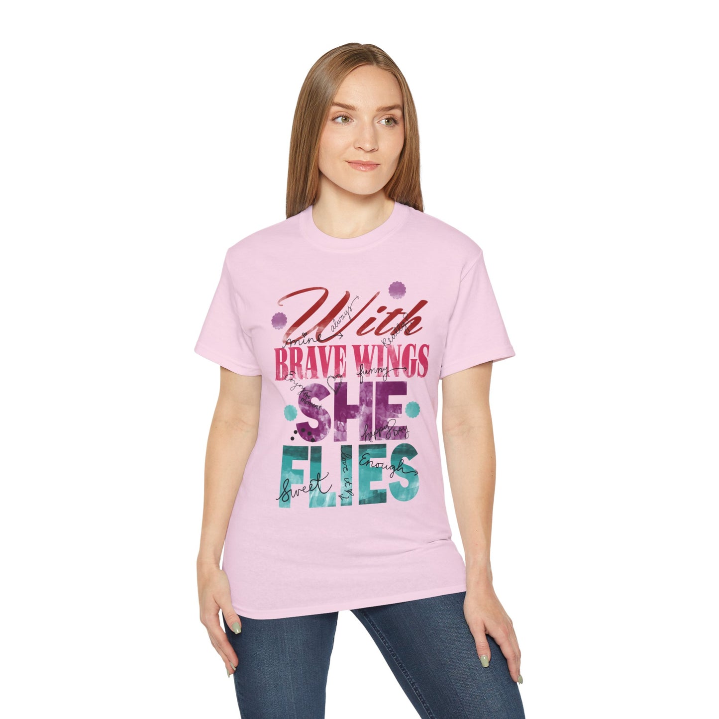 Inspiring Quote T-Shirt - With Brave Wings She Flies -